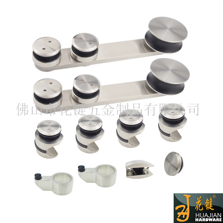 出口品质不锈钢吊轮玻璃门滑轮01A导轨对玻璃安装不锈钢滑轮五金套装