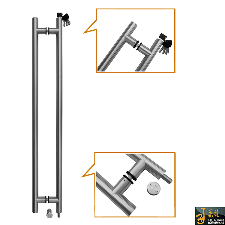 佛山拉手锁厂家批发不锈钢带锁拉手玻璃门带锁大拉手08D拉手锁低位地锁